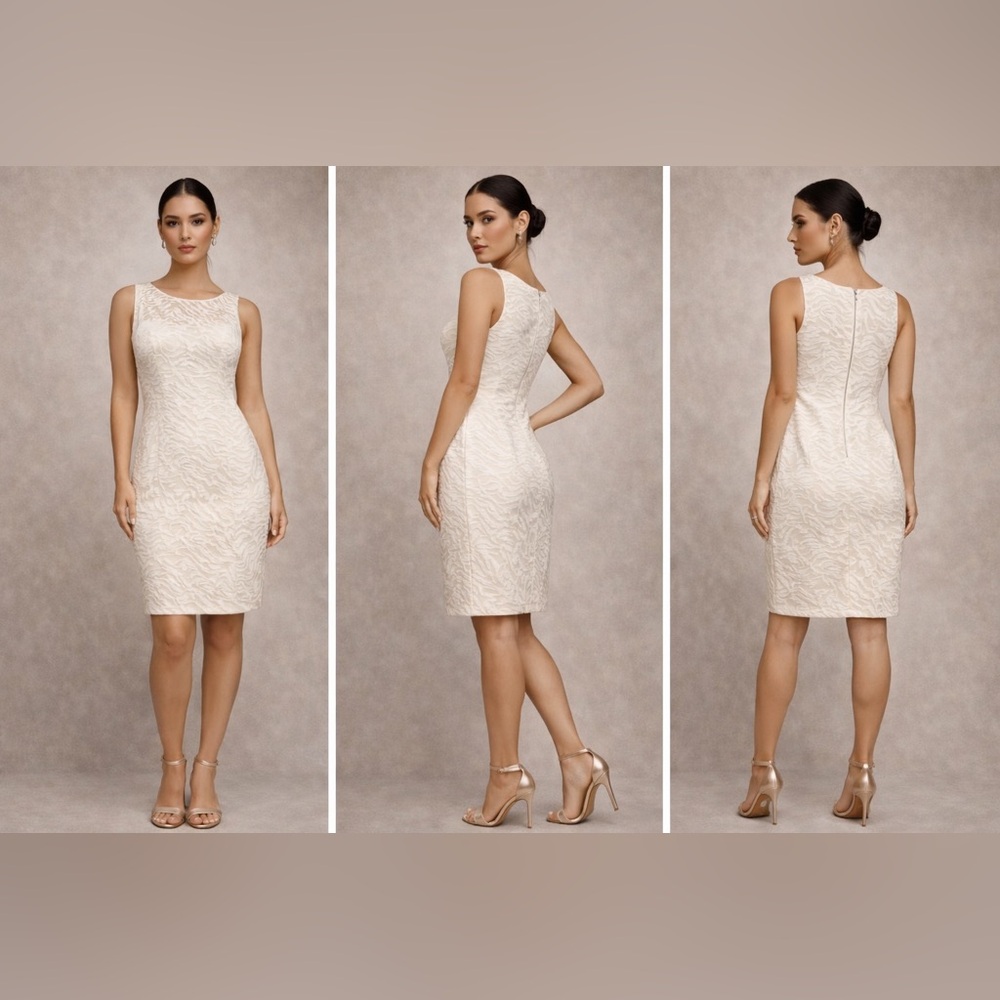 BCBGMAXAZRIA Ivory Textured Sheath Dress Size 6 Elegant Cocktail Wedding Guest